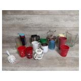 Glasses, Plastic Cups, Travel Mug and Glass