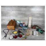 Advertising thermometers, vintage bug spray,