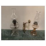 Two Oil Lamps and Wall Sconce