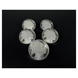 Five 1oz  .999 Fine Silver Buffalos