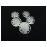 Five 1oz  .999 Fine Silver Buffalos