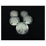 Five 1oz  .999 Fine Silver Buffalos