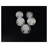 Five 1oz  .999 Fine Silver Buffalos