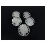Five 1oz  .999 Fine Silver Buffalos