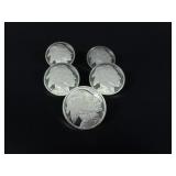 Five 1oz  .999 Fine Silver Buffalos
