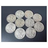 10 Walking Liberty Half Dollars