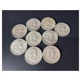9 Franklin Half Dollars