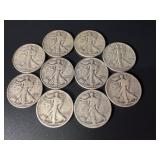 10 Walking Liberty Half Dollars
