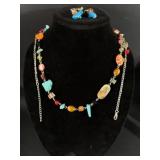 Multi-colored glass and gemstone beaded necklace