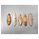 Five Willow Leaf Flints longest 3 3/4 inch