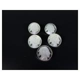 Five 1oz  .999 Fine Silver Buffalos