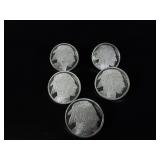 Five 1oz  .999 Fine Silver Buffalos