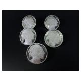 Five 1oz  .999 Fine Silver Buffalos