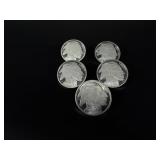 Five 1oz  .999 Fine Silver Buffalos