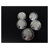 Five 1oz  .999 Fine Silver Buffalos