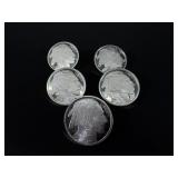Five 1oz  .999 Fine Silver Buffalos