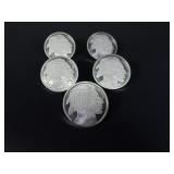 Five 1oz  .999 Fine Silver Buffalos