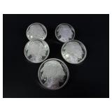 Five 1oz  .999 Fine Silver Buffalos