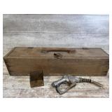 Wood Tool Chest, Emco Gas Handle, Tin Container