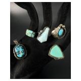 Turquoise and Silver Rings and Pendant