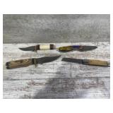3 Fixed Blade Knifes and 1 Folder with Sheathe