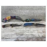 3 Small Fixed Blades with Sheathes and 1 K