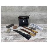 Knives, Sharpening Stone, and Binoculars