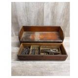Wooden Tool Box with Drill Bits and Taps