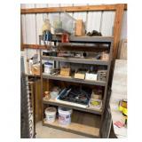 Gray Metal Shelving Unit and contents