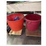 Red Buckets on Wheeled Pallets