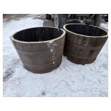 Pair of Whiskey Barrel Flower Planters