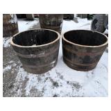 Pair of Whiskey Barrel Flower Planters