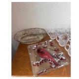 Cardinal Plate Basket  Glass Cups Set