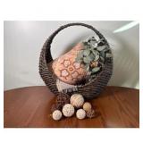 Wicker Basket with Pillow Floral Arrangement and B