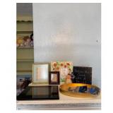 Framed Floral Art  Chalkboard Sign Tray Hooks