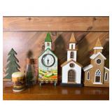 Church Clock Village Scene