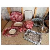 Enamelware Plate, Tray, Casserole Bowl Set