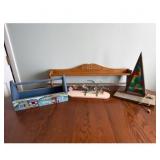 Painted Toolbox, Shelf Towel Rack and Lamp