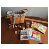 Woven Basket, Cookbooks, and figurines