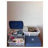 Blue Clear Plastic Storage Bins and Jewelry Box