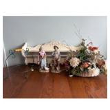 Elderly Couple Figurines and Planter Stand