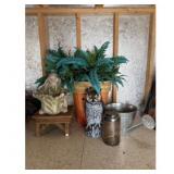 Planter with Plant, Owl Statue