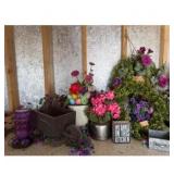 Floral Arrangement in Pot with Cart and Bird Feede