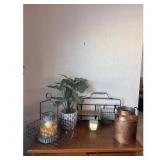 Brown Rustic Decor Arrangement wFaux Plant and Cop