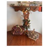 Pine Cone Ribbon Basket and Birdhouse