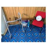 Invacare Raised Toilet Seat, clock, and chair