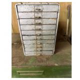 Vintage Metal Parts Cabinet Gray 10 Drawers