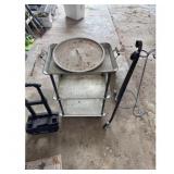 Silver Metal Utility Cart and Gazing Ball Stand