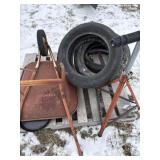 Pipe stand wheel barrel and 3 tires 185/60R14