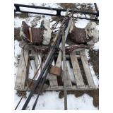 Yard tools shepherds hooks and concrete bench